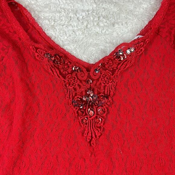 Vintage Cinema Etoile red lace and satin maxi slip, size large - Picture 5 of 10